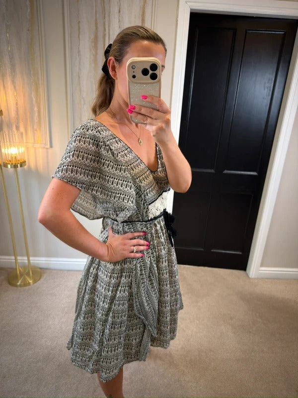 French Connection Cream & Black Boho Dress 12