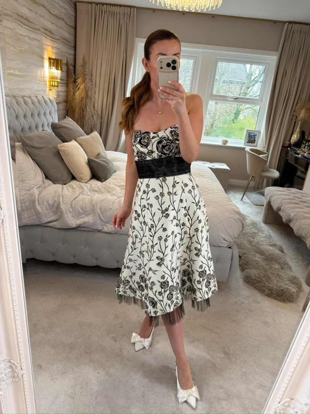 Warehouse Strapless Floral Tulle Midi Dress 12