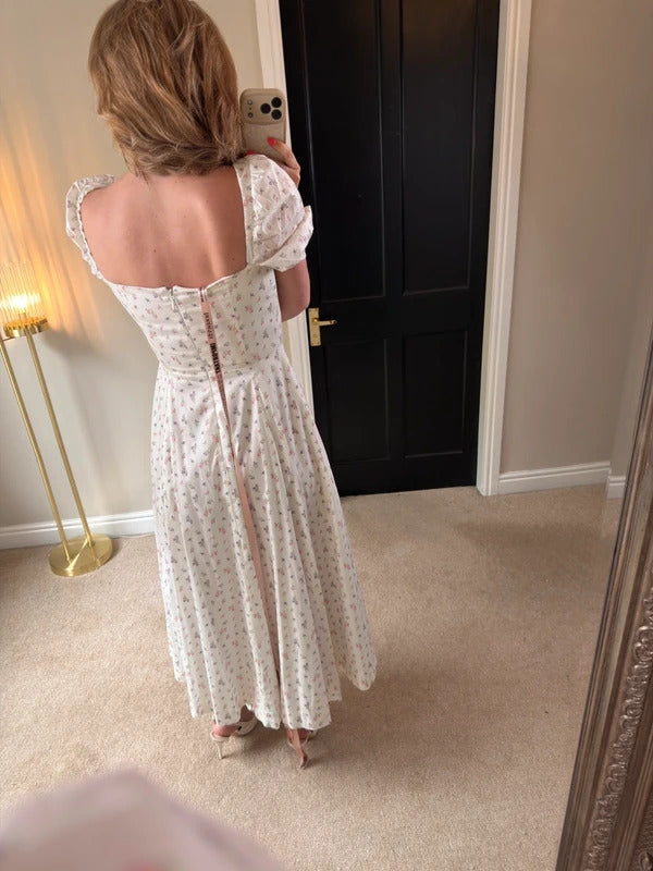 BNWT House of CB Tallulah White Floral Puff Sleeve Midi Dress