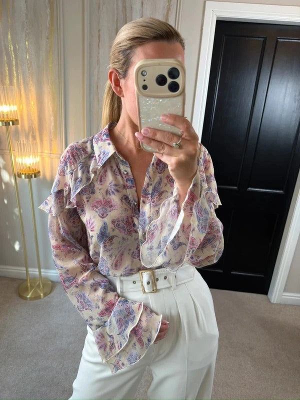 River Island Multicoloured Paisley Frill Blouse 16