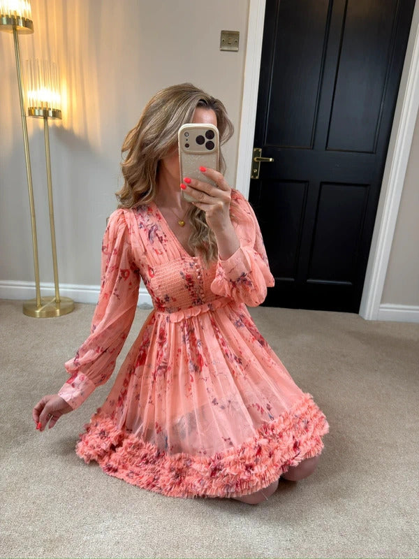 BNWT Anne Louise Boutique Pink Floral Frill Dress 8