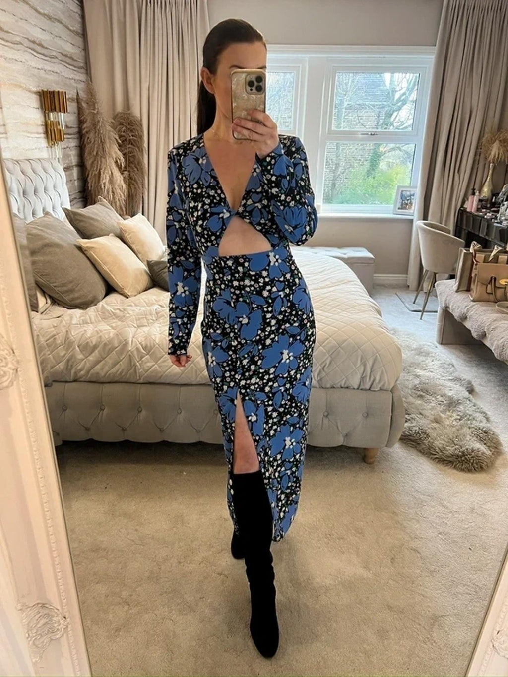 BNWT Asos Blue Floral Print Cut Out Midi 10