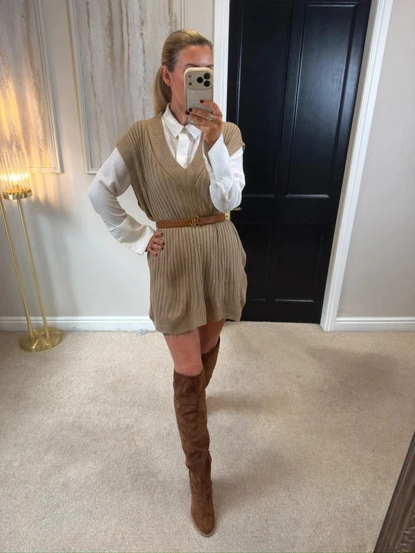 Yours Brown Ribbed Sleeveless Jumper 14/16