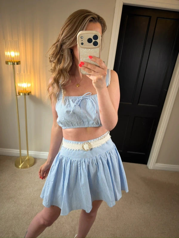 BNWT Meshki Blue & White Stripe Skirt Co Ord Medium