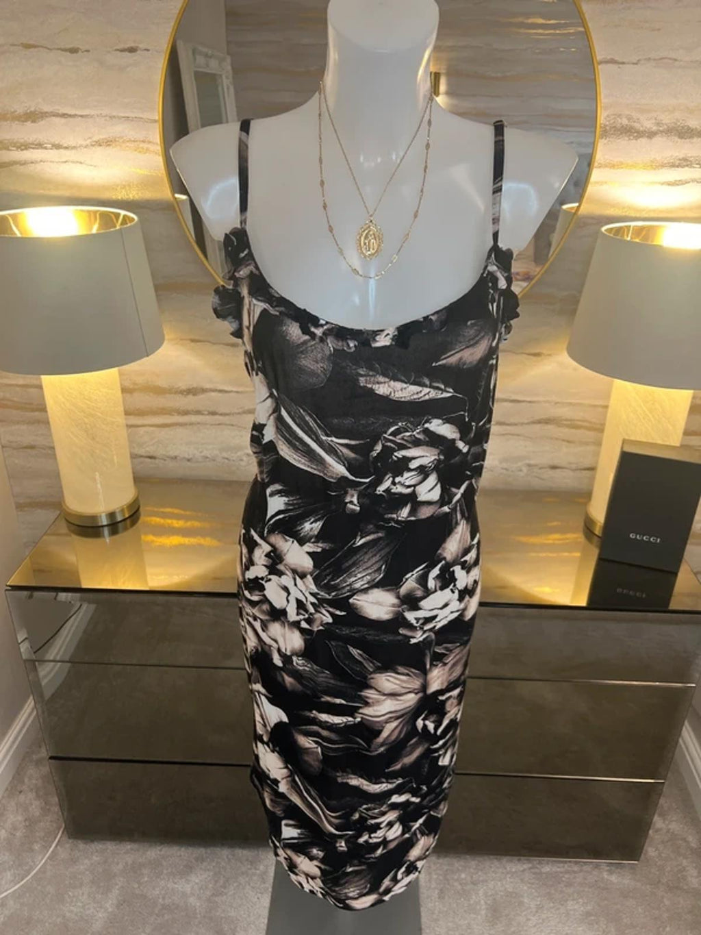 Next Black & Beige Floral Frill Midi Dress / Beach Dress 12
