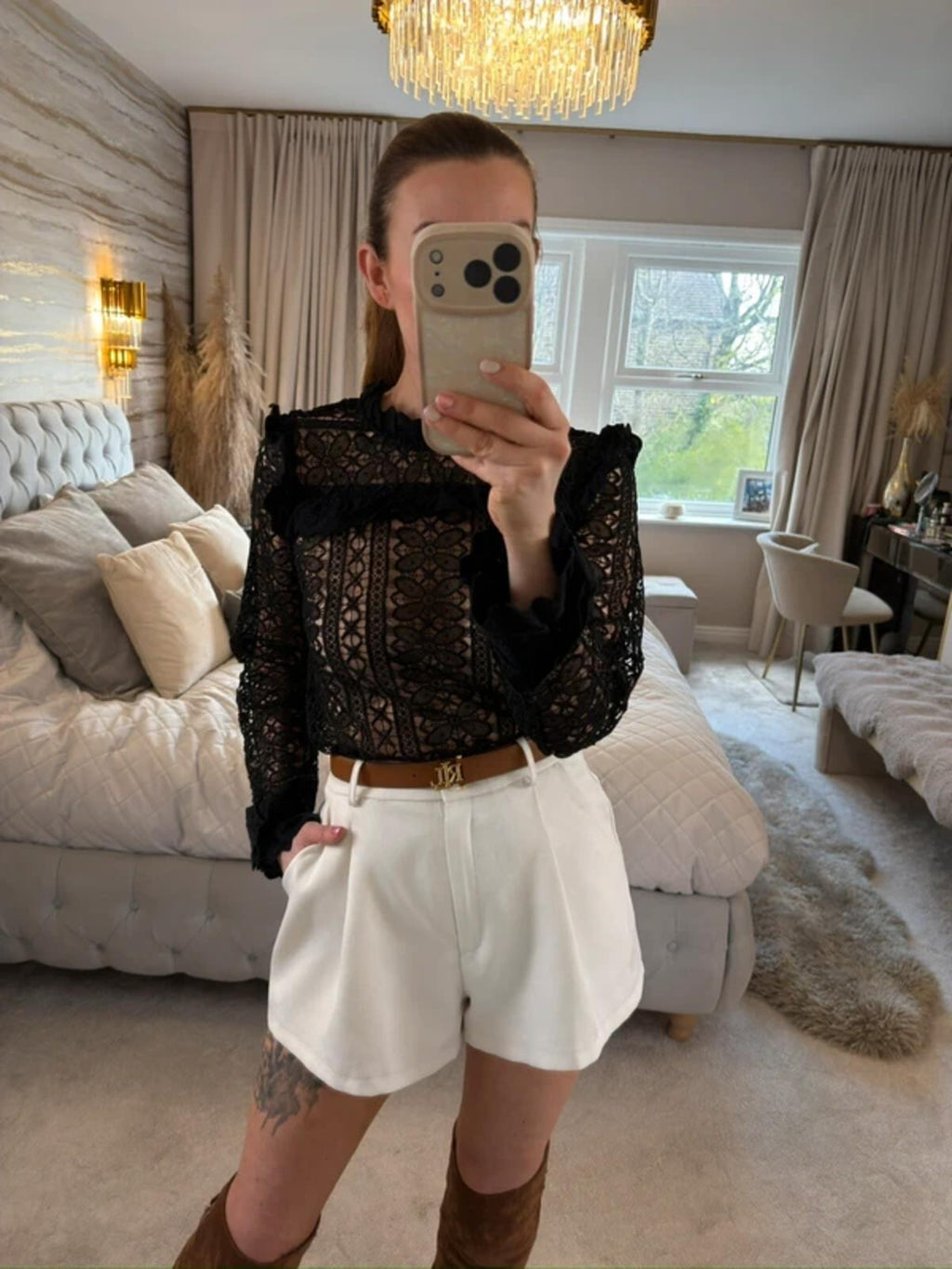 Monsoon Black Sheer Lace Boho Frill Blouse 10