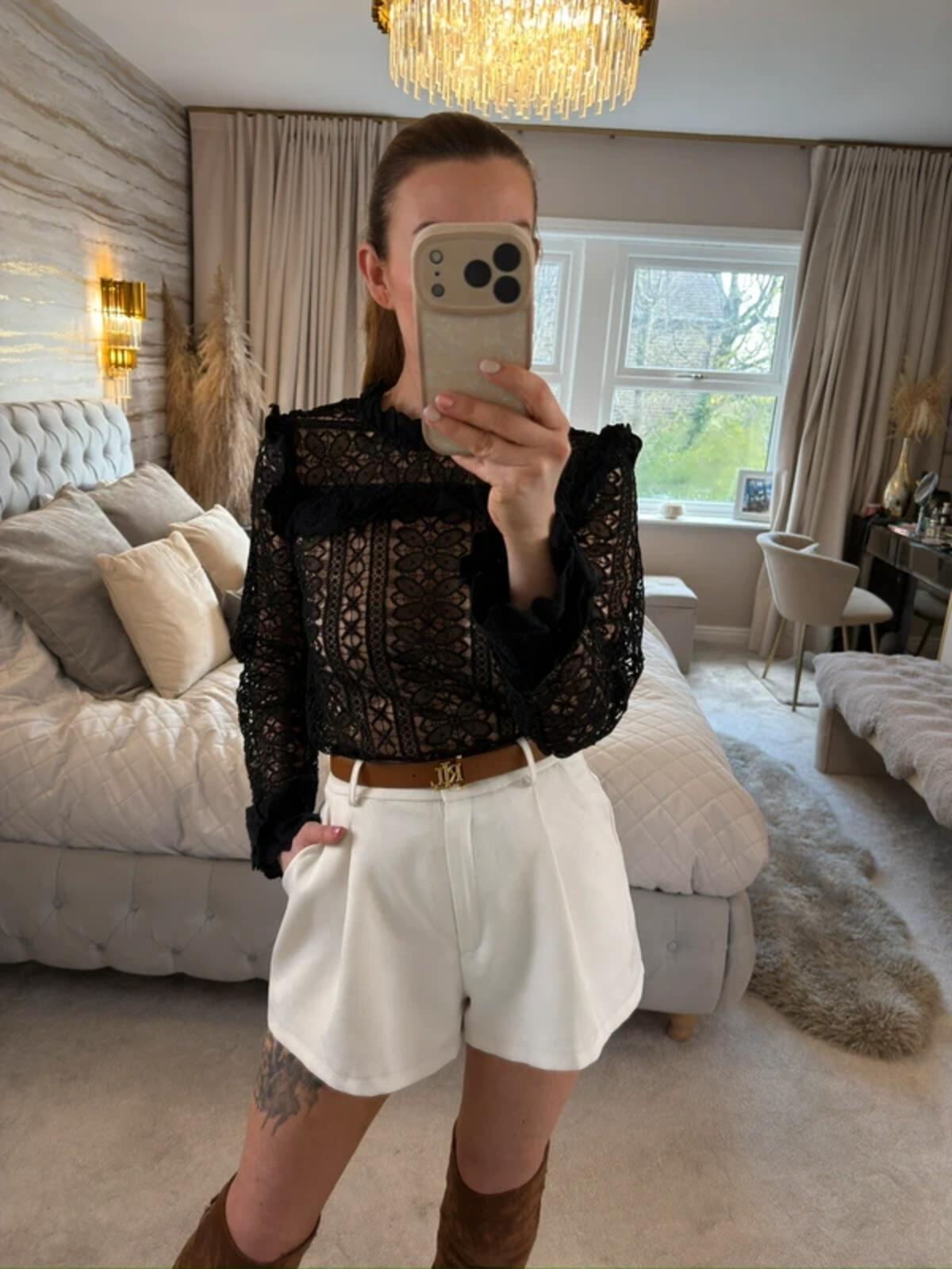 Monsoon Black Sheer Lace Boho Frill Blouse 10