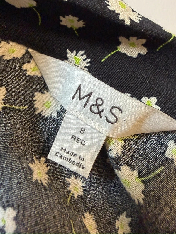 M&S Black Daisy Button Front Blouse 8