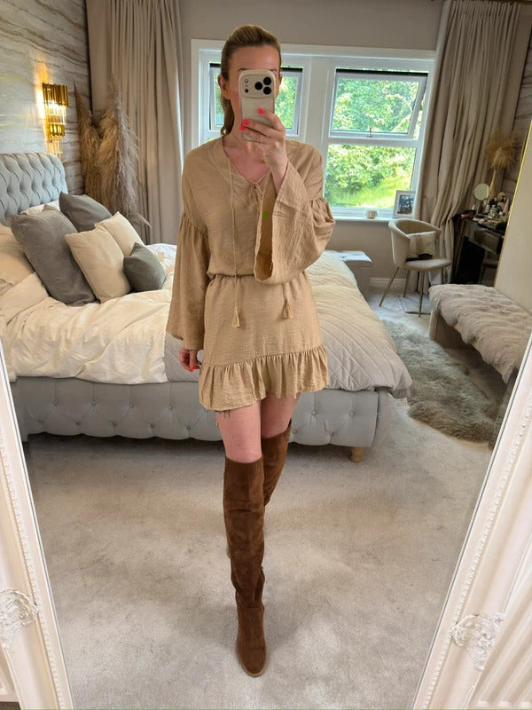 JQ By Jenerique Beige Boho Tassel Dress Large