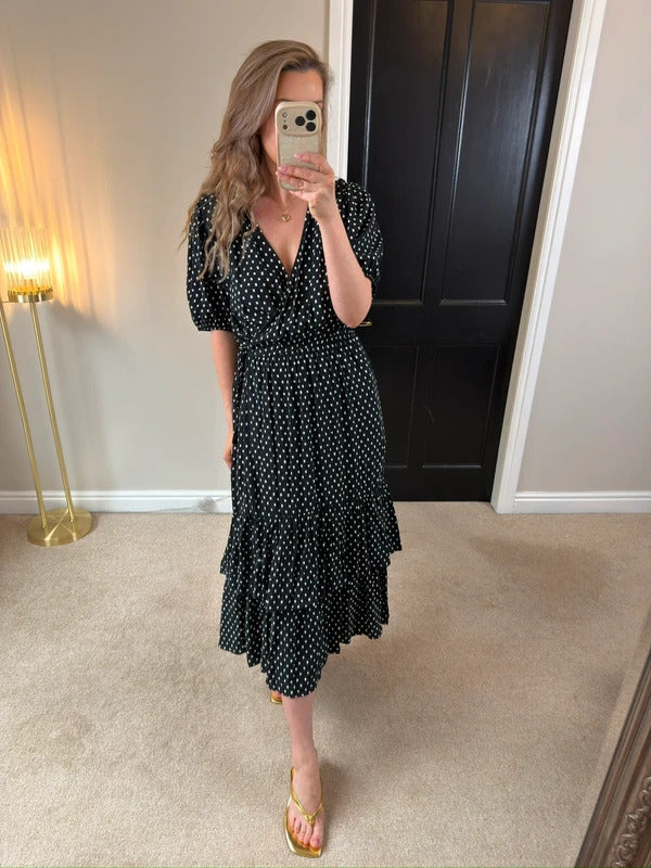 Knox Rose Black & White Tie Wrap Tiered Midi Dress Large
