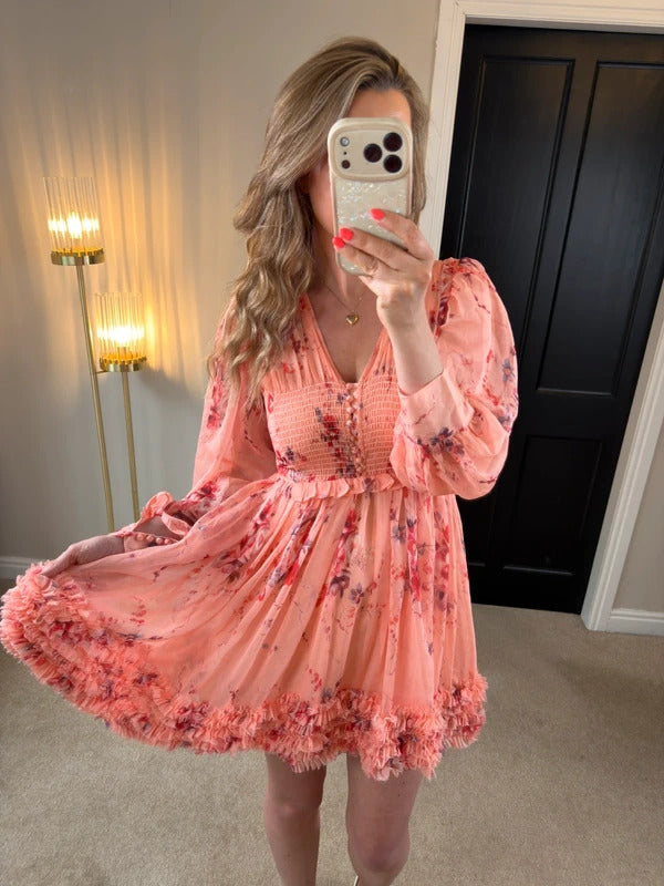 BNWT Anne Louise Boutique Pink Floral Frill Dress 8