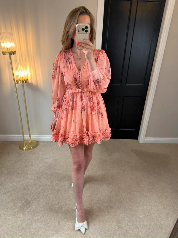 BNWT Anne Louise Boutique Pink Floral Frill Dress 8
