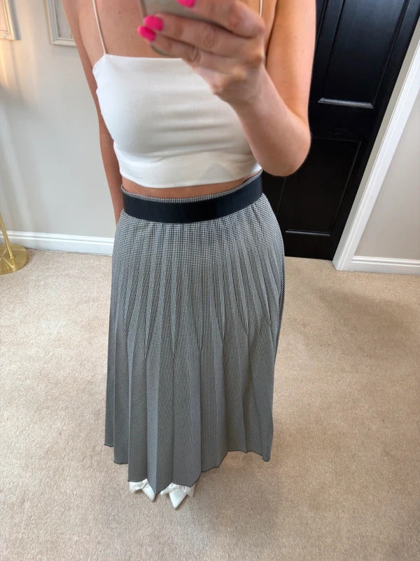 Mango Black & White Check Pleated Midi Skirt 12