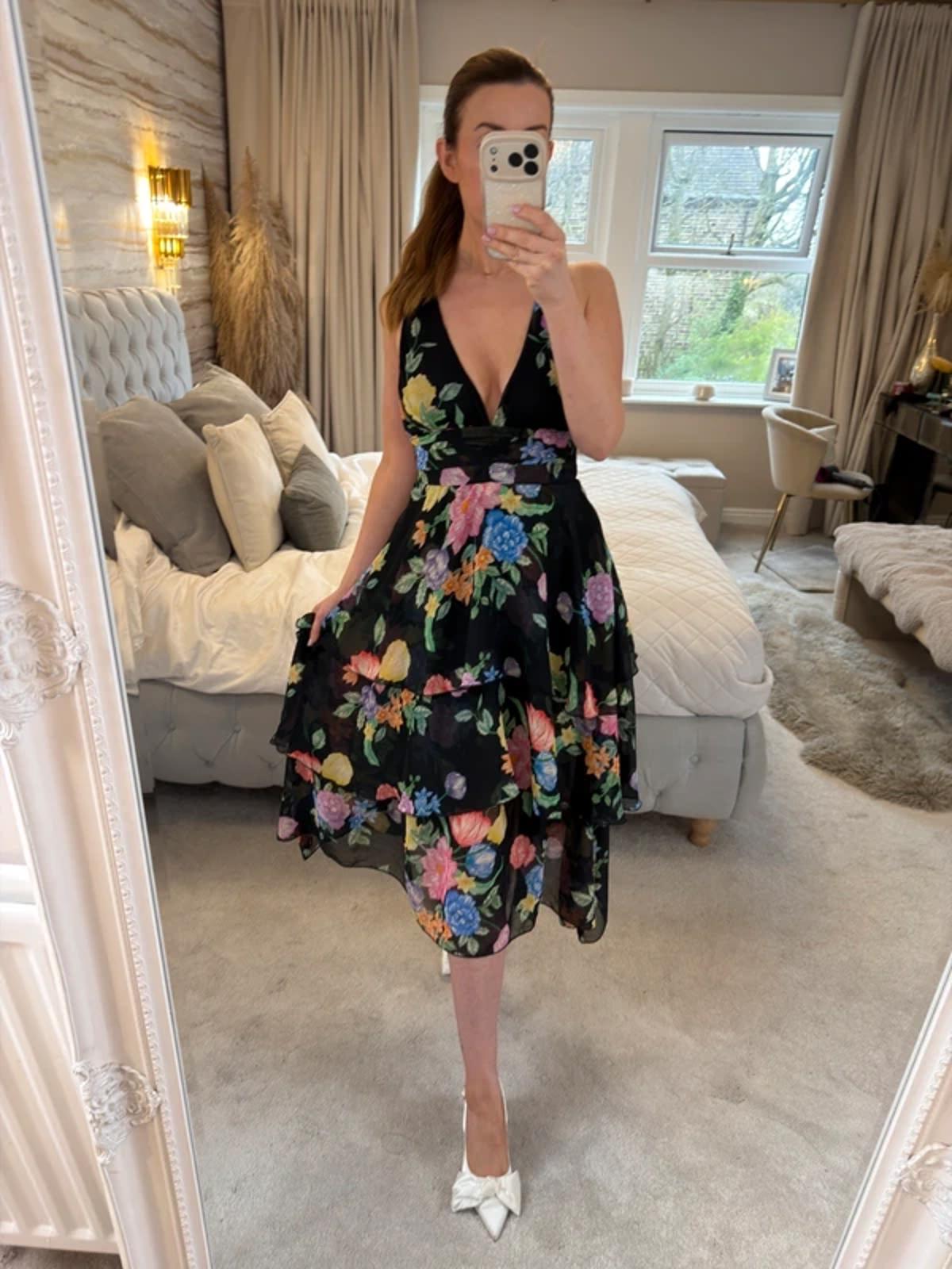 BNWT Topshop Black Ruffle Tiered Floral Dress 6/8