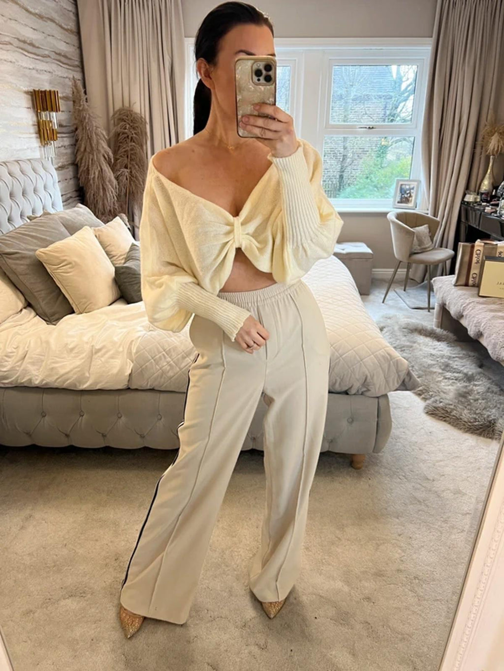 Cream Knot Front Knitted Top Large