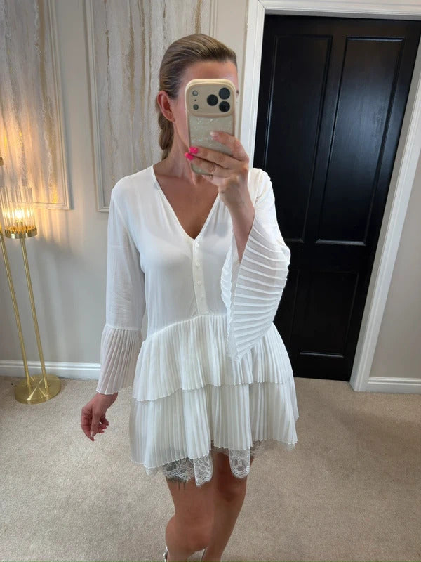 Zara White Pleated Tunic XS