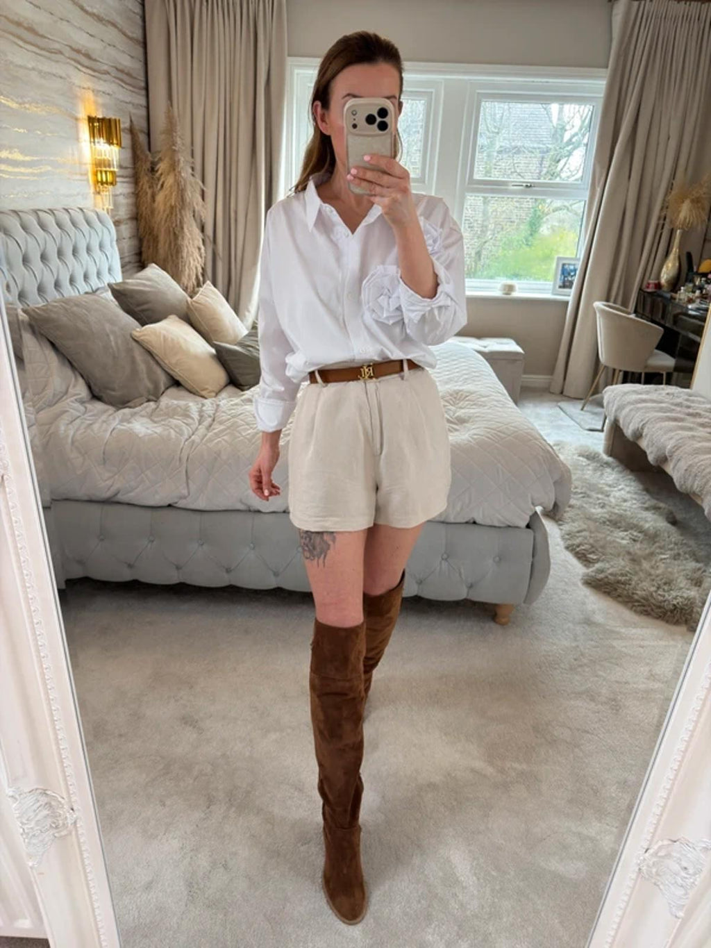 Manilla Oversized White 3D Flower Shirt One Size