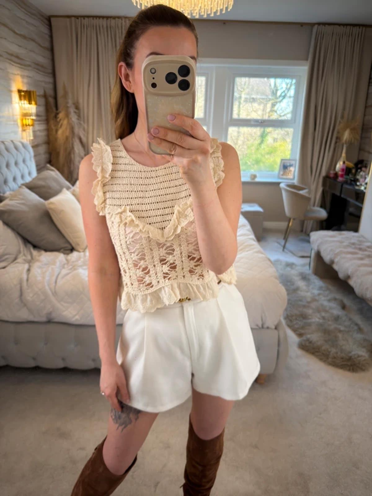 Zara Cream Crochet Lace Boho Top Medium