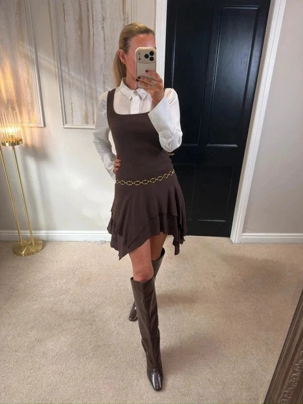 Zara Brown Asymmetrical Dress Small