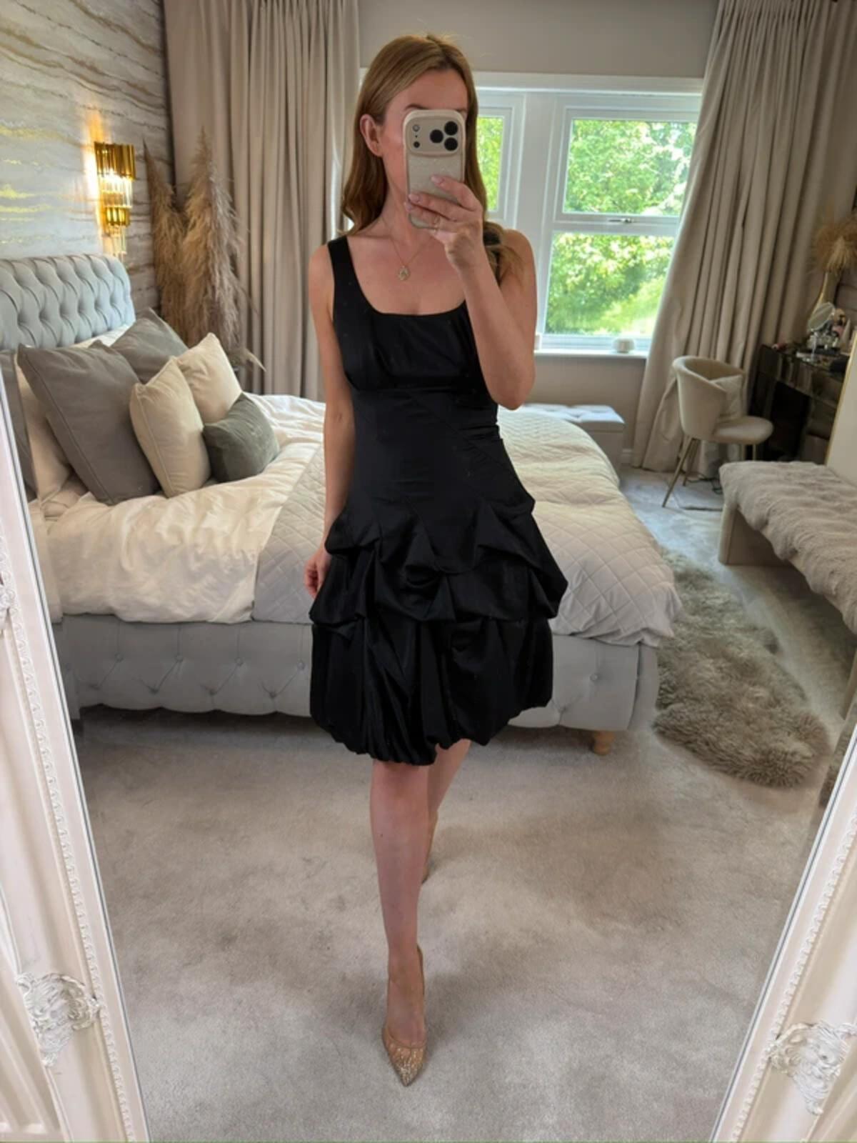 Monsoon Black Satin Bubble Hem Parachute Dress 10