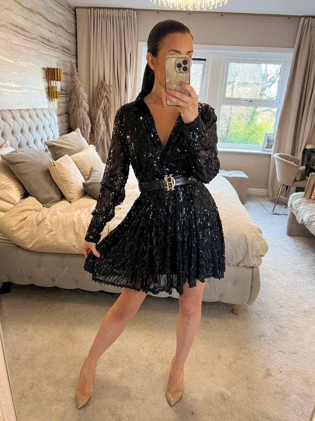 River Island Black Sequin Mini Dress 10