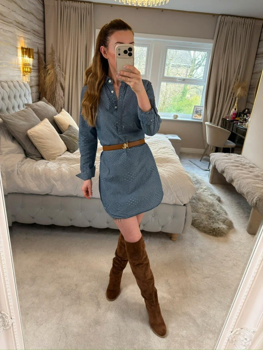 Jack Wills Blue Textured Belted Shirt Dress 8