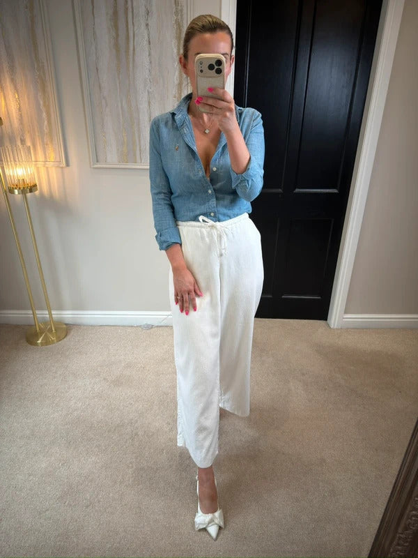 Hollister White Linen Blend Trousers Large