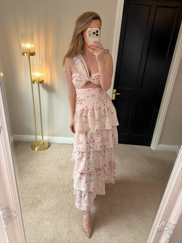 Anne Louise Boutique Touch of Rose Pink Floral Tiered Maxi 8