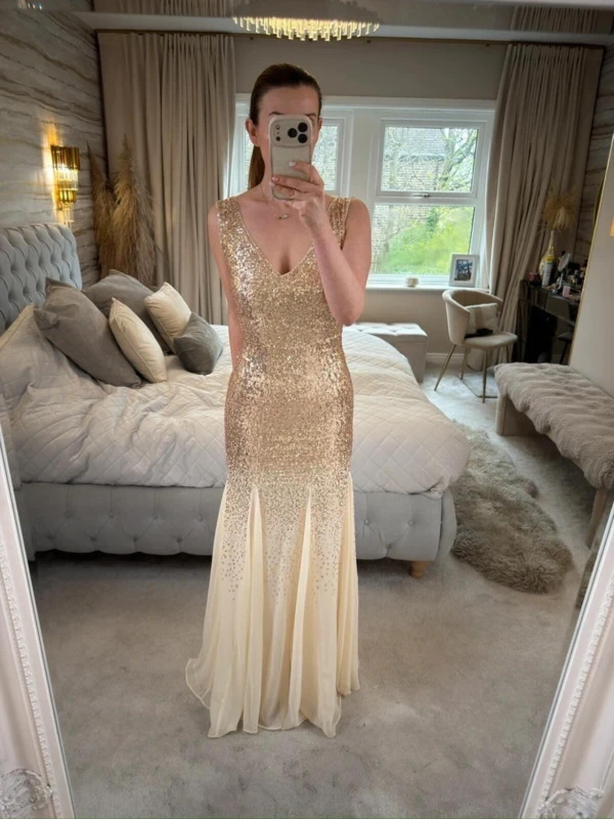 BNWT Goddiva Gold Sequin Evening Dress 6/8