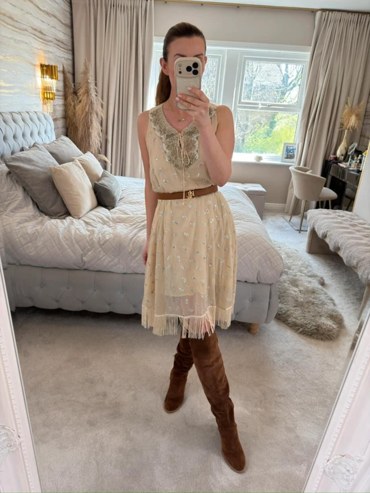 ⭐ Shilpavan Decor Exclusive Beige Boho Tassel Embellished Dress Medium