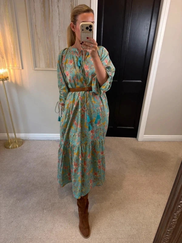 Soho Turquoise / Blue Boho Midi Dress L/XL