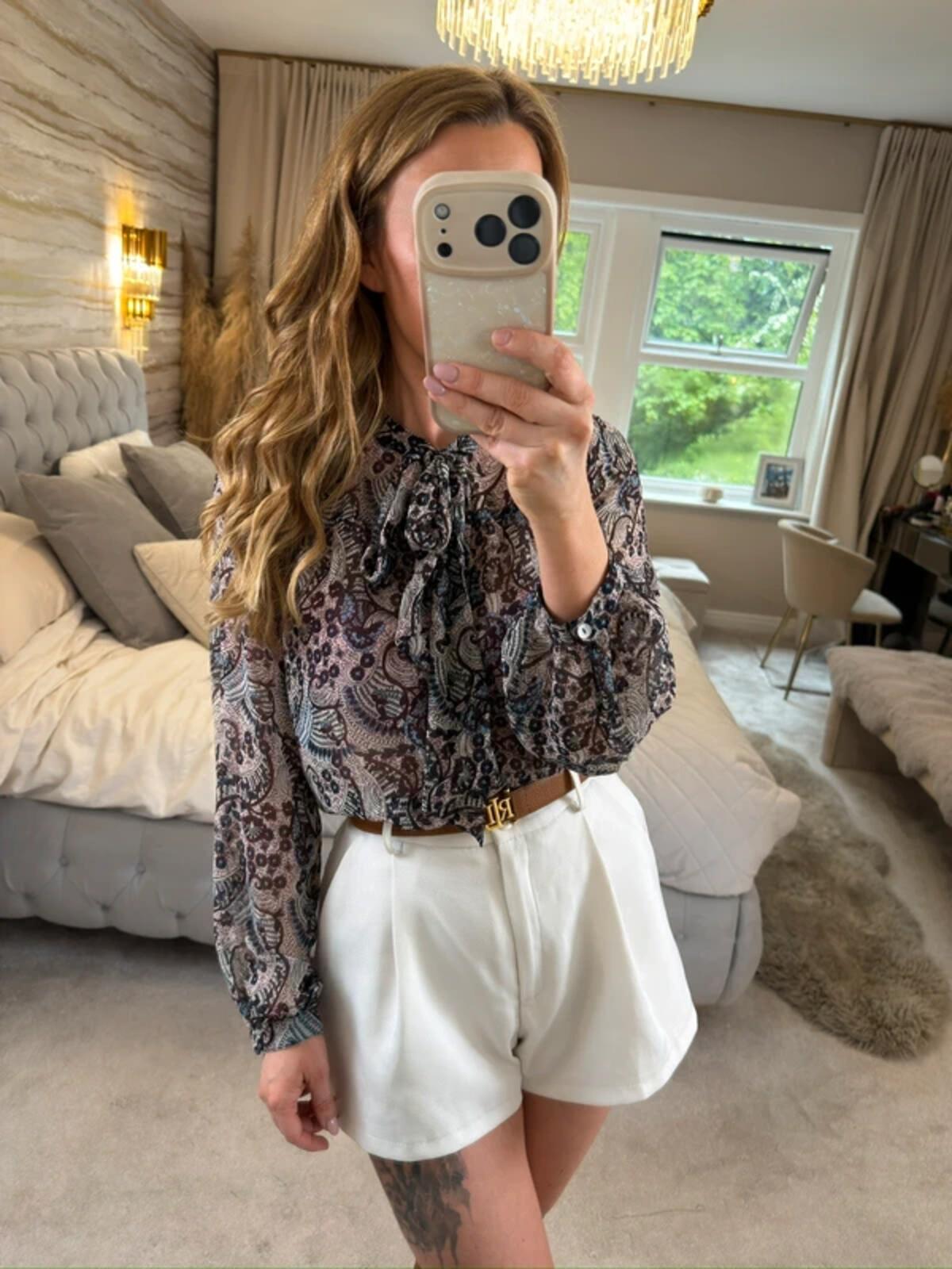 Vintage Chelsea Girl River Island Navy Paisley Pussybow Blouse 8