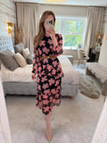 Miss Selfridge Black Floral Frill Tiered Midi Dress 10/12