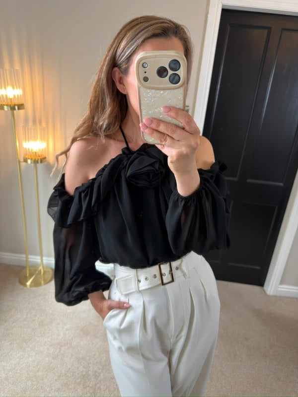 River Island Black 3D Rose Blouse 8