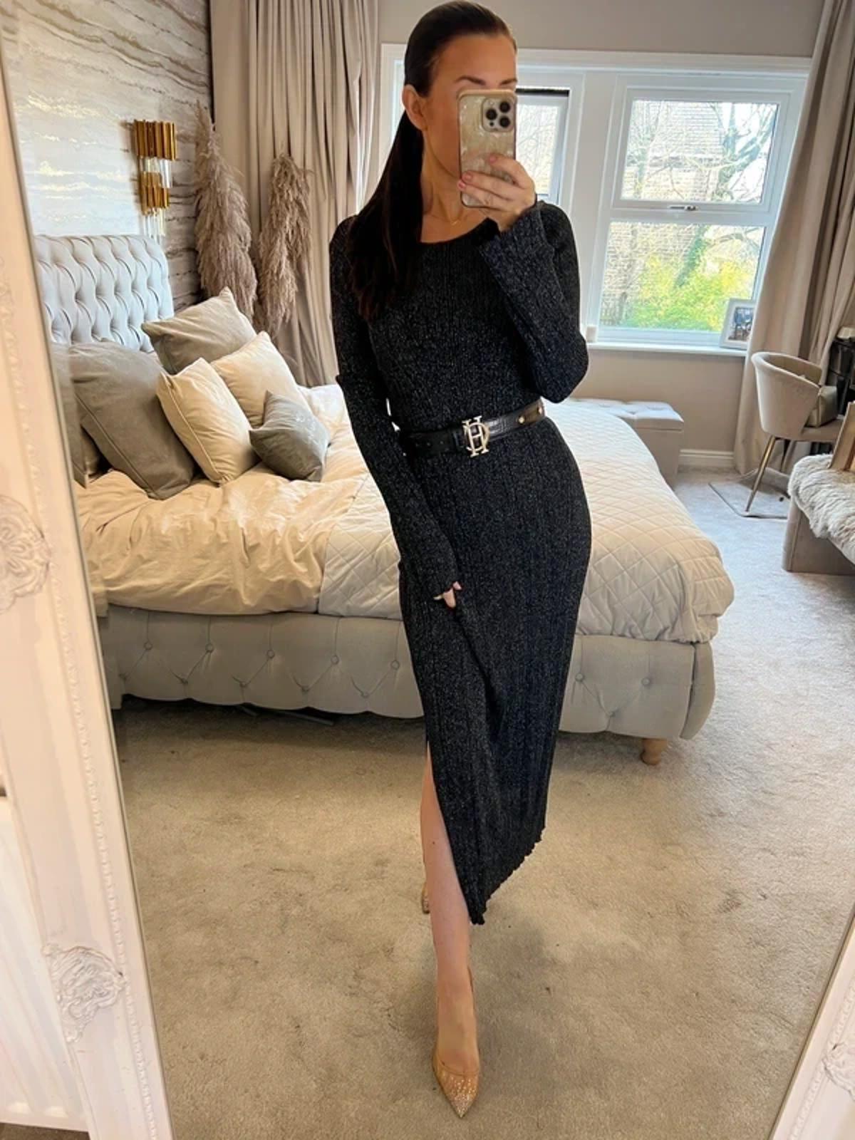 Next Black Sparkle Knit Midi Dress Large