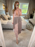 ASOS Pink & Black Spotty & Stripe Open Back Plunge Midi Dress 10