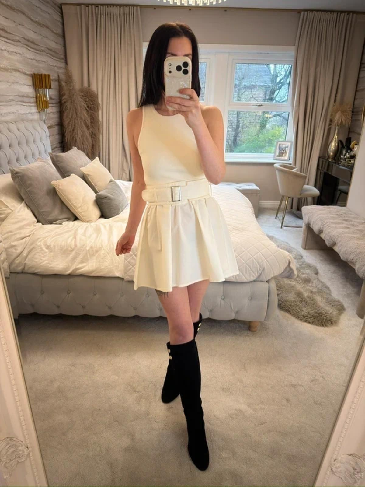 BNWT Cream Zara Belted Mini Dress Medium