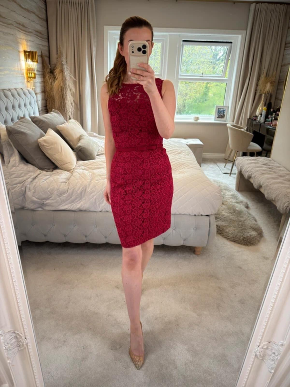 White House Black Market Red Lace Dress Small