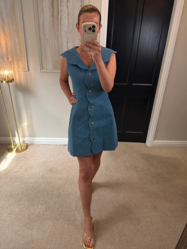 BNWT Vita Grace Sharna Scallop Hem Denim Mini Dress Size Medium