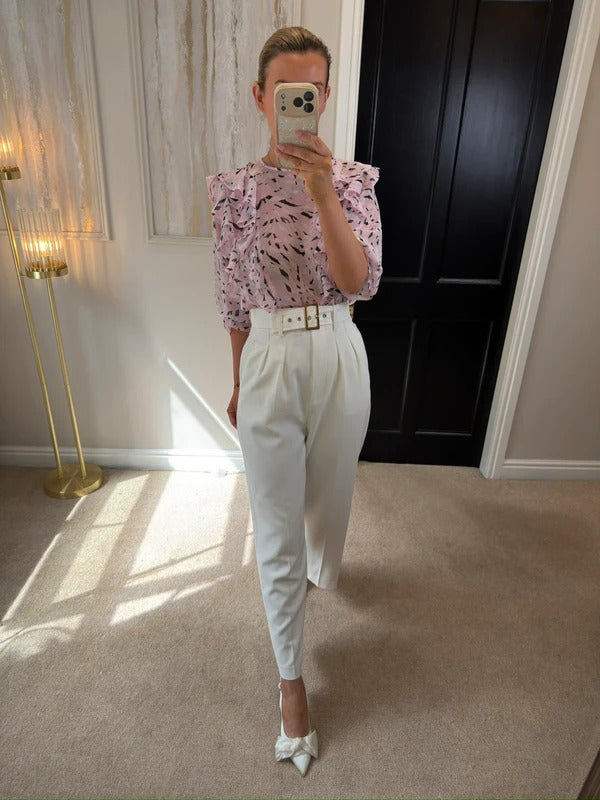 River Island Light Pink Frill Sheer Blouse 10