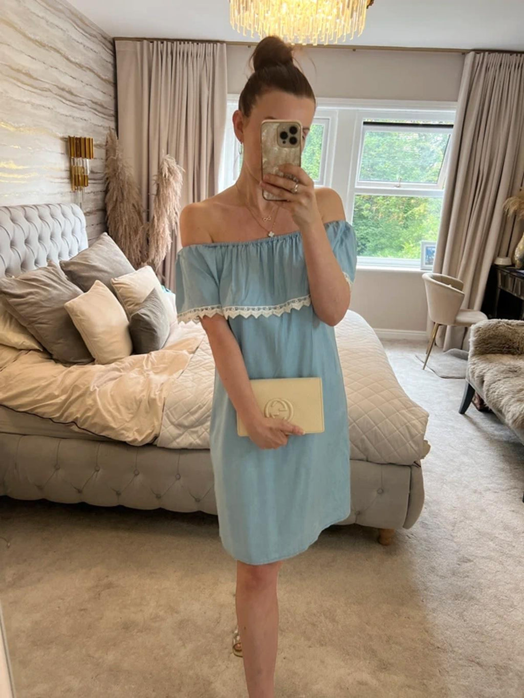 New Look Light Blue Denim Off The Shoulder Dress 8