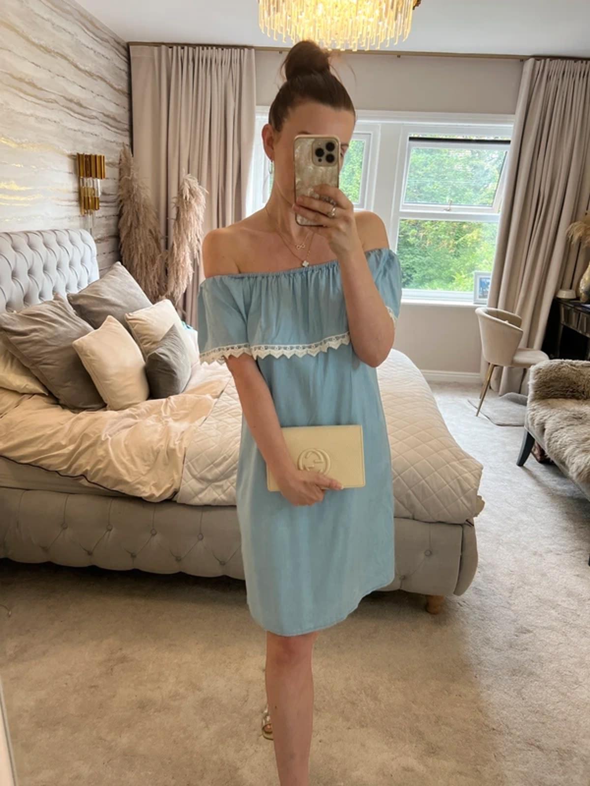 New Look Light Blue Denim Off The Shoulder Dress 8