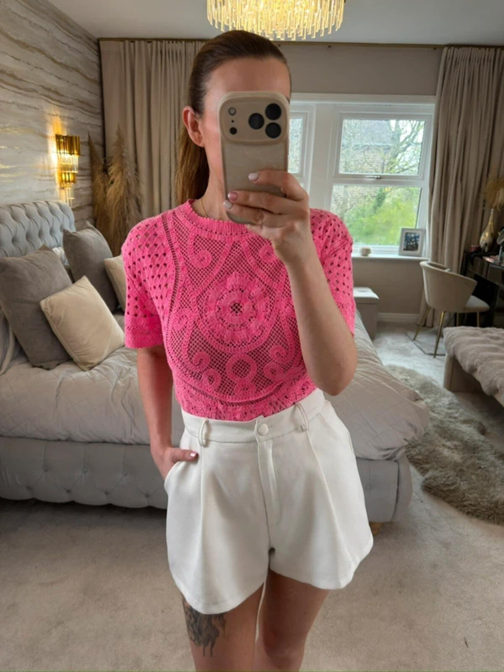 Next Pink Crochet Top XS