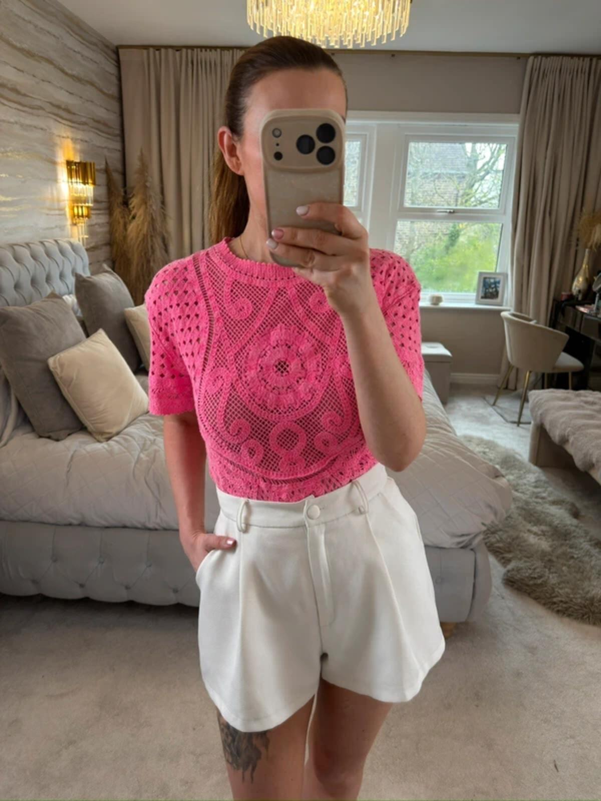 Next Pink Crochet Top XS
