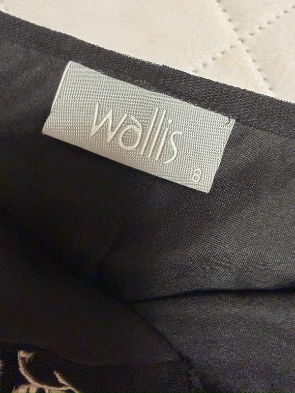 Wallis Black Embroidered & Embellished Midi Dress Size 8