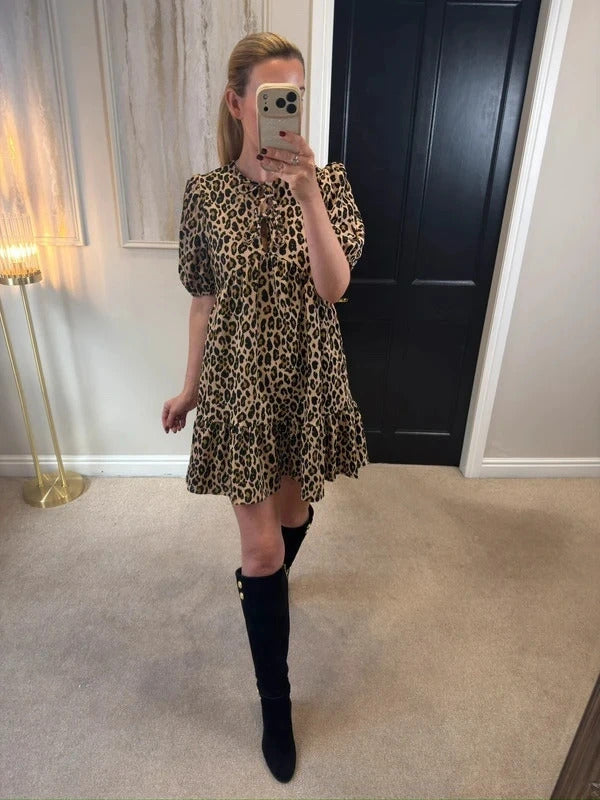 Primark Brown Animal Print Smock Dress Small