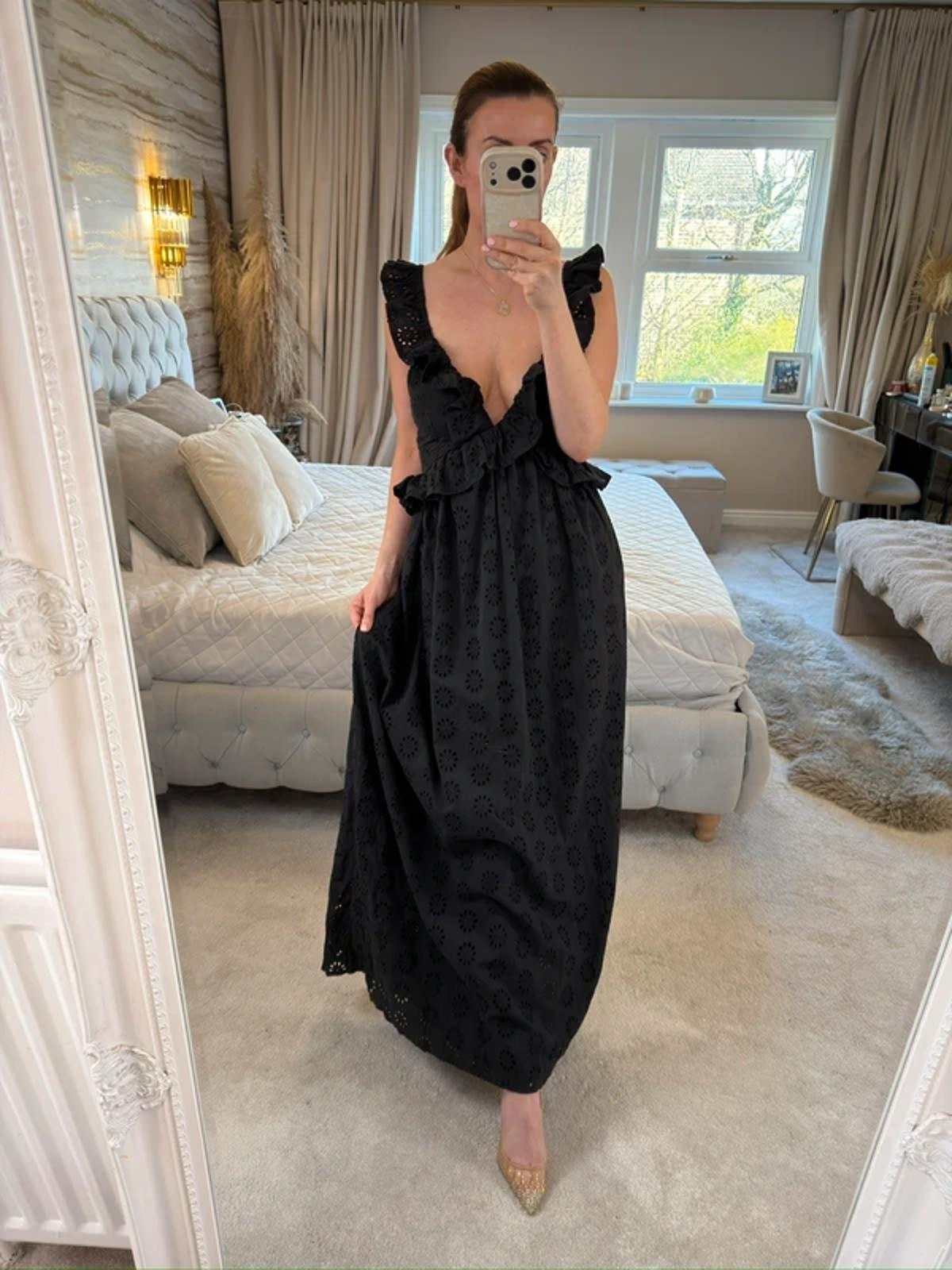 BNWT Boohoo Black Broderie Anglaise Maxi Dress 10