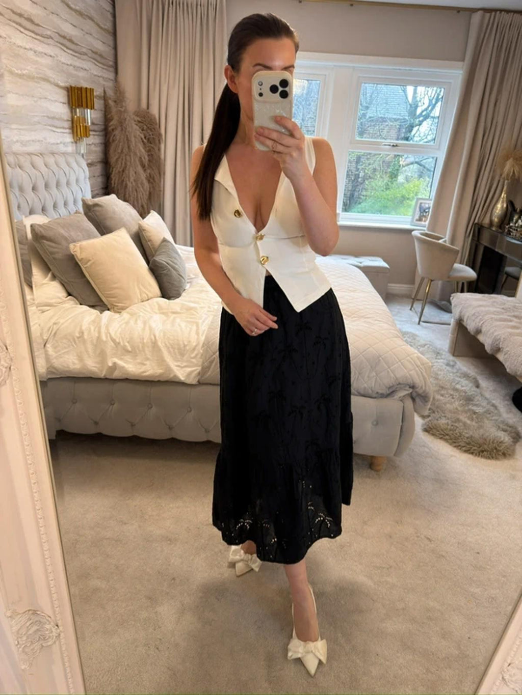 New Look Black Broderie Anglaise Boho Midi Skirt 6