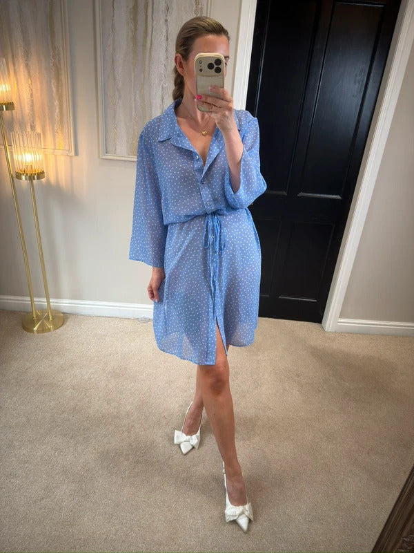 TU Light Blue Love Heart Sheer Shirt Dress XL