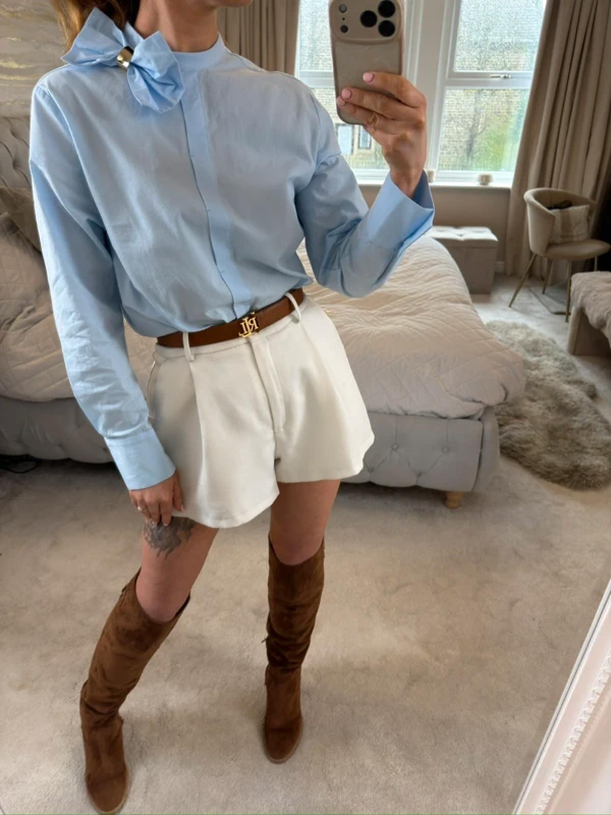 Zara Light Blue Bow Shirt XS